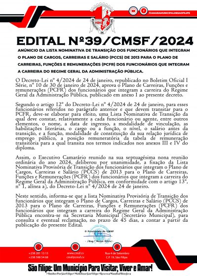 CMSF| EDITAL Nº 39/CMSF/2024