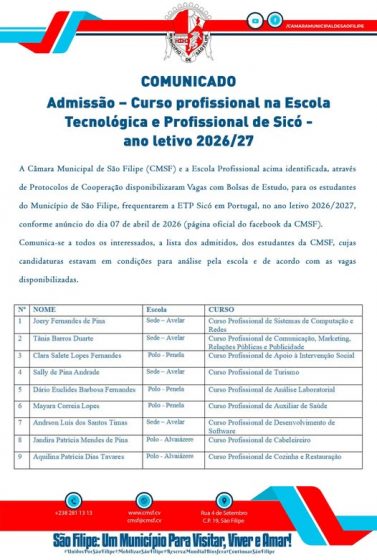 Admissão – Curso Prossional – Portugal